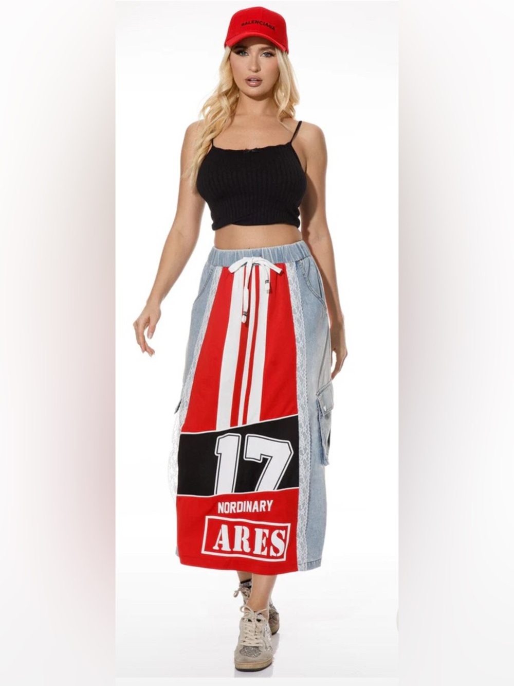 Graphic Patchwork Maxi Skirt with Drawstring Waist various sizes - Picture 6 of 8